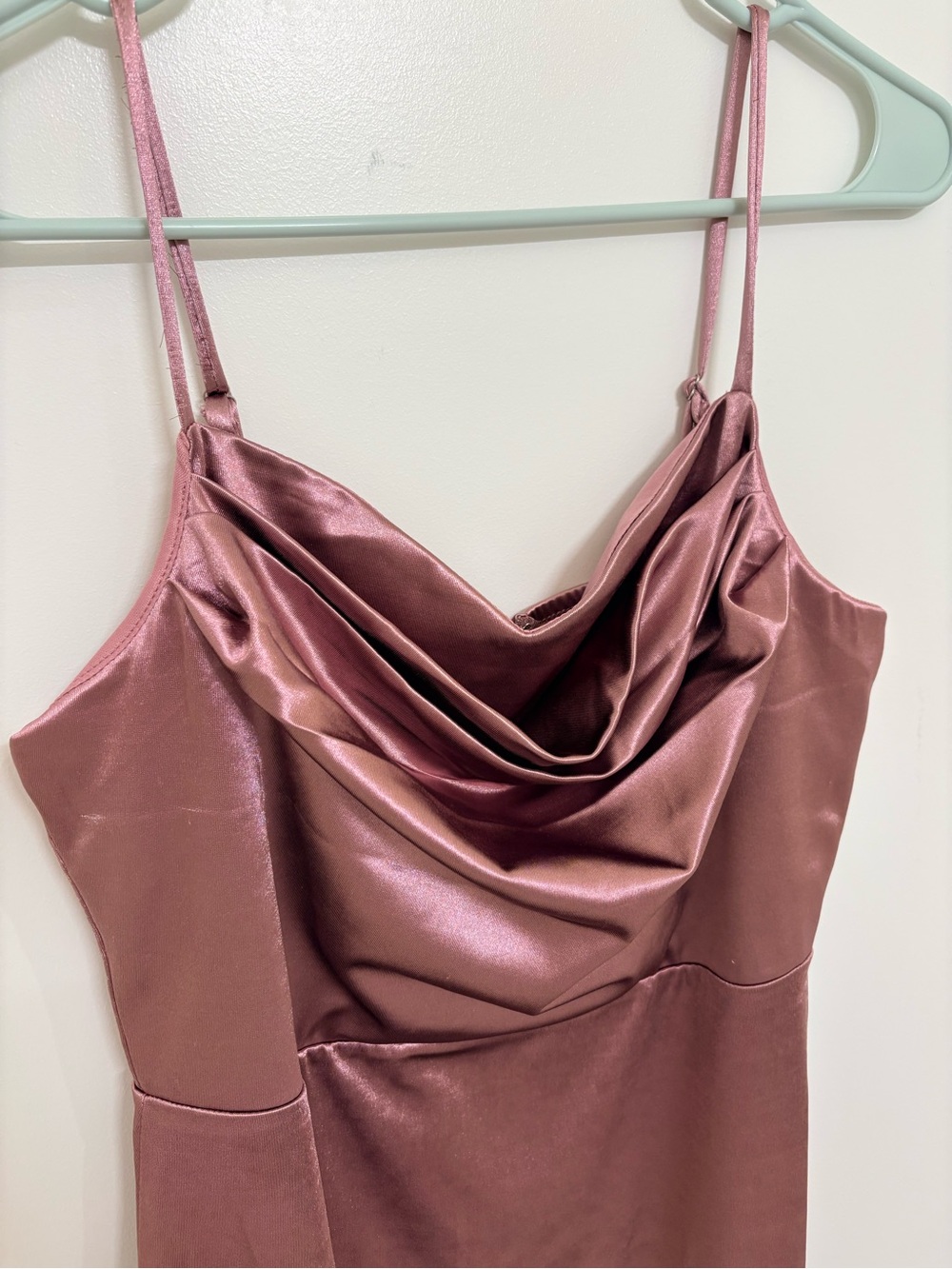 Satin Cowl Neck Spaghetti Strap Dress Mauve - Picture 2 of 3